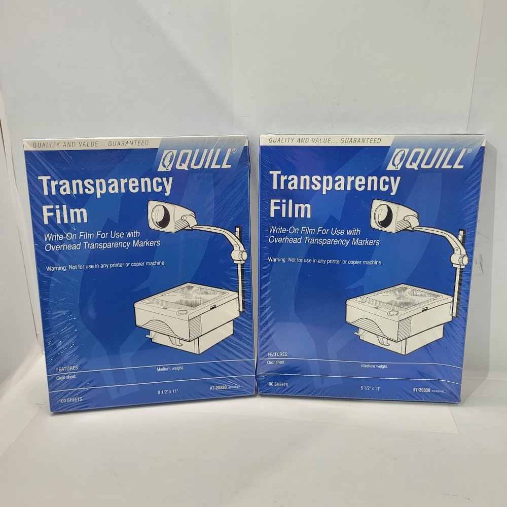 LOT OF 2 QUILL CLEAR WRITE-ON TRANSPARENCY FILM 8.5"X11" PACK OF 100 EACH SEALED